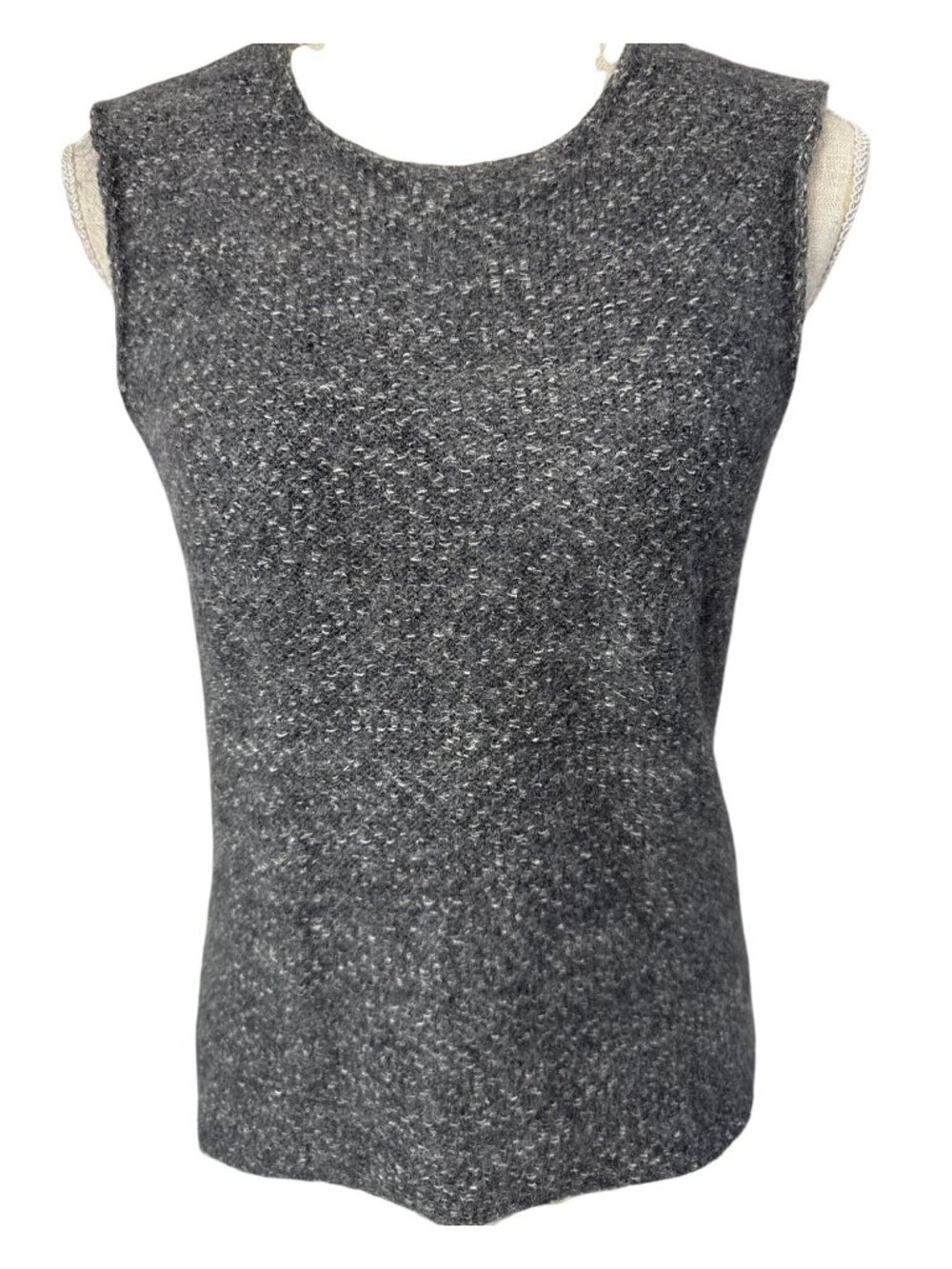 Ann Klein Charcoal Gray Knit Sleeveless Top Textured Marled Sweater Vest M